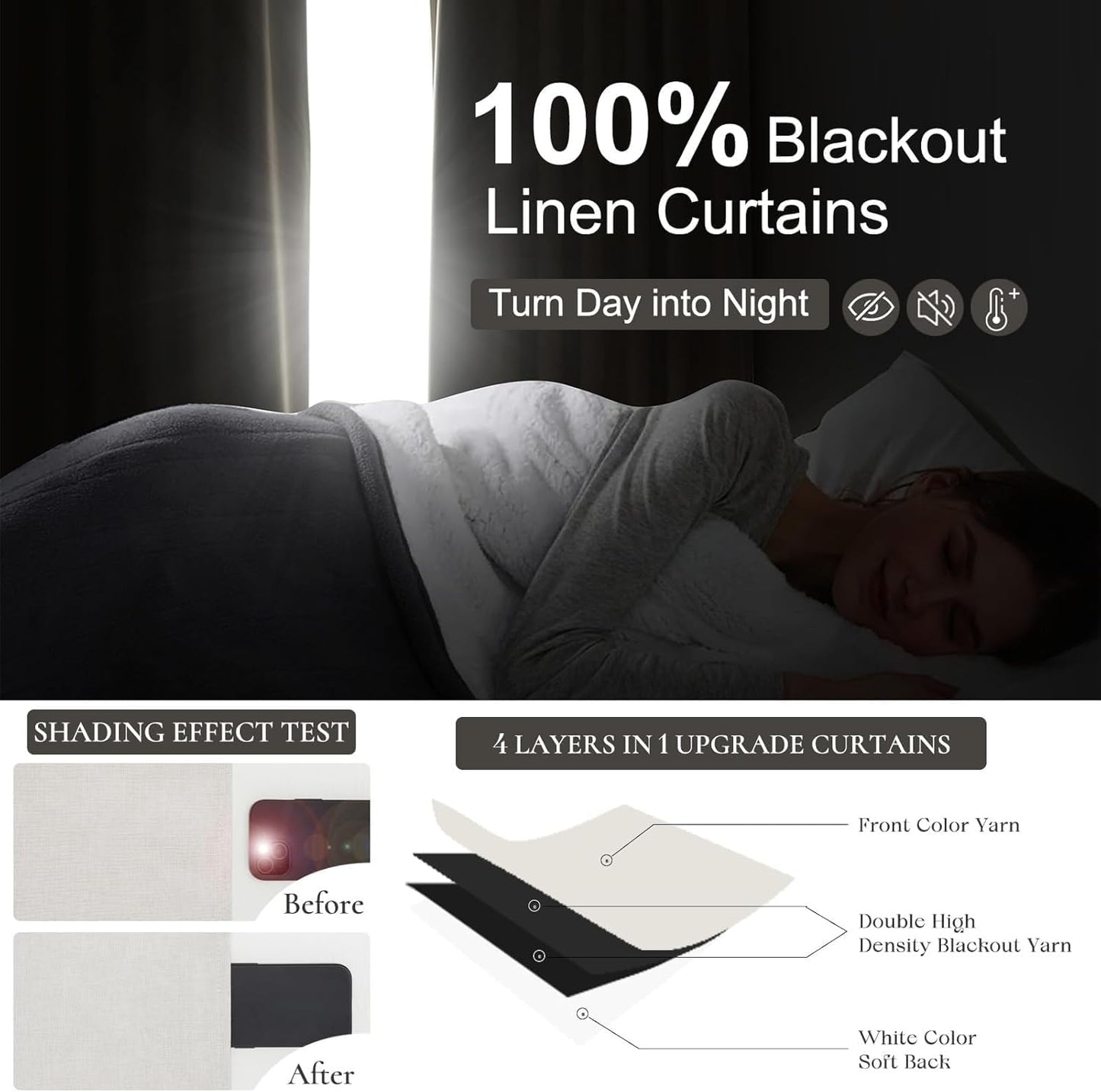 Lush Decor Wide Curtains for Windows 120 to 140 Blackout Linen 108 Inches Long, Pinch Pleated Thick 70 Inch Extra Wide Patio Door Curtain Panels 2 Set Drapes Floor to Ceiling Drapes Heavy Thermal