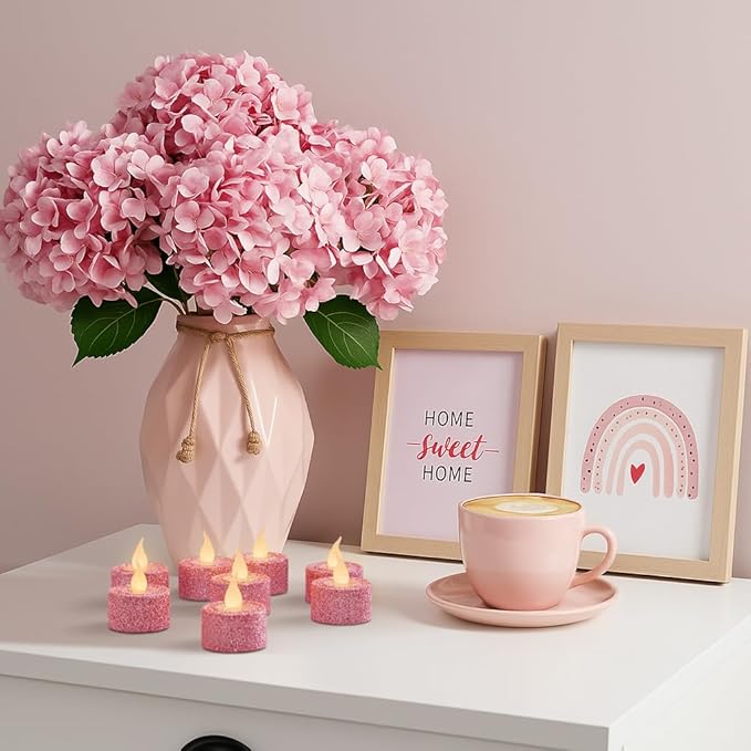 FURORA LIGHTING Pink Glitter LED Tealight Candles Pack of 12, Flameless Flickering Tealight Candles for Home Décor, 1.5’’(W) x 1.65’’(H), Battery Operated