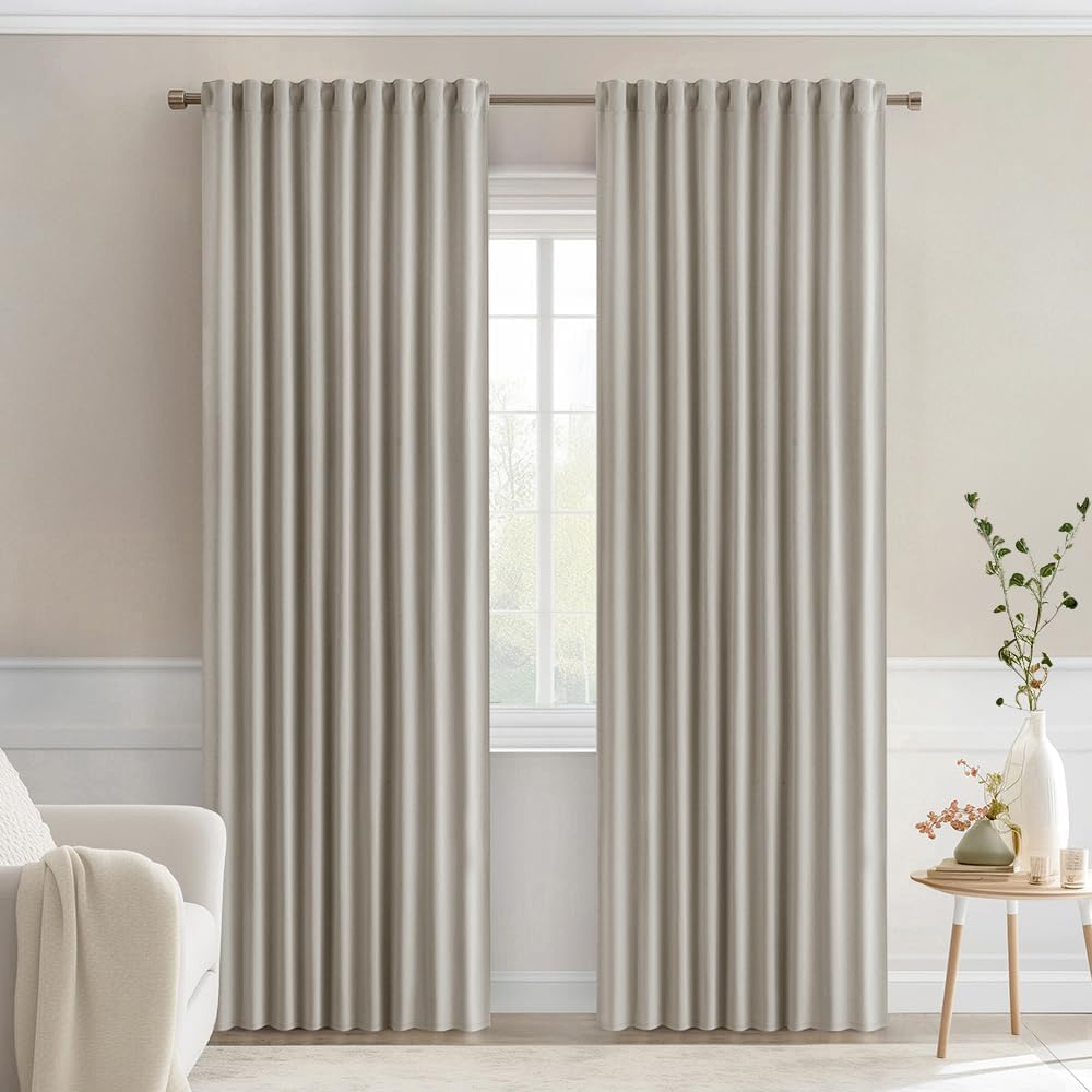 MIULEE Stone Back Tab Blackout Curtains 102 Inch Long 2 Panels Set for Bedroom, Rod Pocket/Pinch Pleated Thermal Insulated Living Room Darkening Light Blocking Floor to Ceiling Drapes