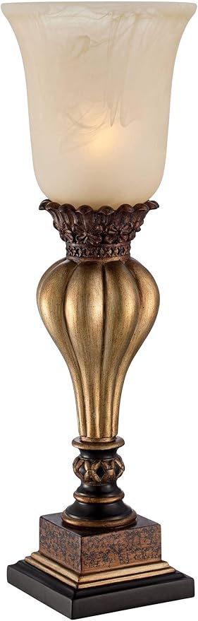 Regency Hill Sattley Traditional Accent Table Lamp 23 1/4" High Light Gold Uplight Floral Alabaster Glass Shade for Bedroom Living Room Nightstand Bedside Night Stand Office Kids Room