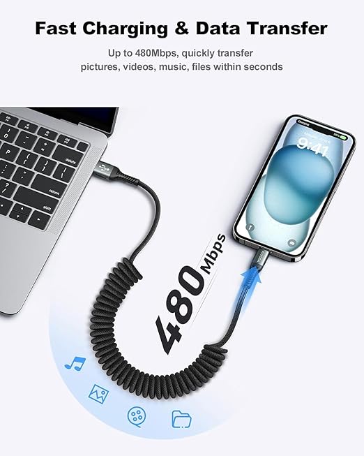 USB C Cable 3FT, 2Pack Coiled Braided USB A to Type C Charger Cable for Car 66W Fast Charging Cord Compatible with iPhone 17 16 15, iPad, Samsung Galaxy, Google Pixel, Moto, TCL, LG Phones and More
