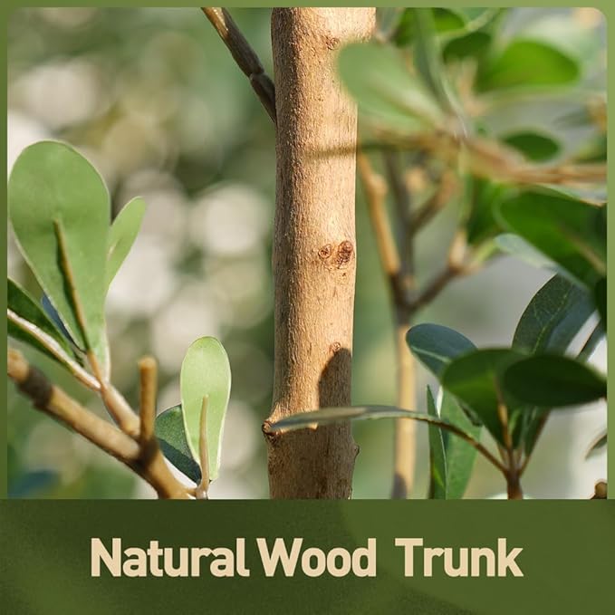 Artificial Black Olive Tree 5FT Indoor Outdoor Decor Faux Plants - Real Wood Trunk Fake Tree with Green UV Resistant Leaves - Tall Floor Plant for Modern Home Office Living Room Decoration