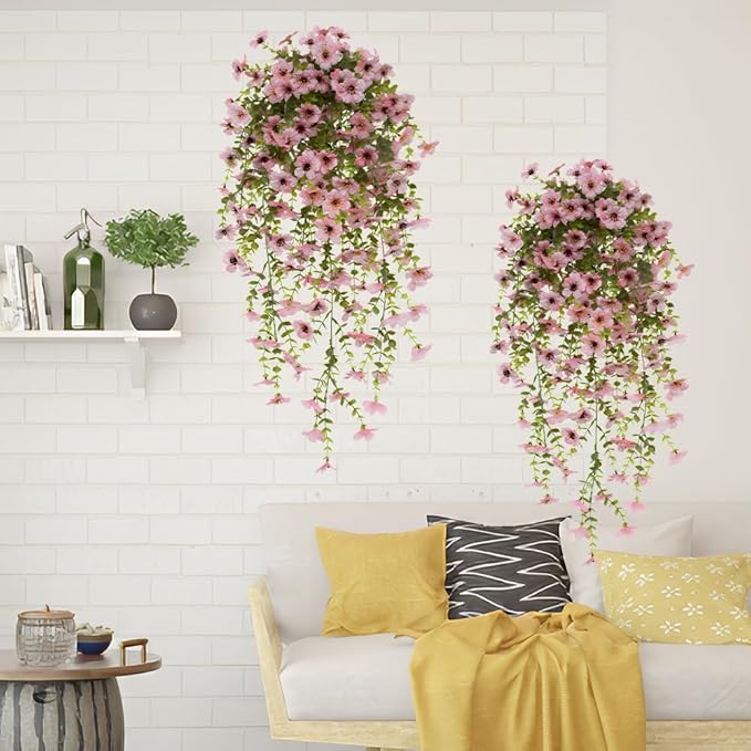 EROCK Artificial Flowers for Outdoors, 4PCS Fake Silk Hanging Flowers for Decoration UV & Fading Resistant, Realistic Faux Plants & Flowers for Porch Patio Balcony Window Box Home Decor (Pink)