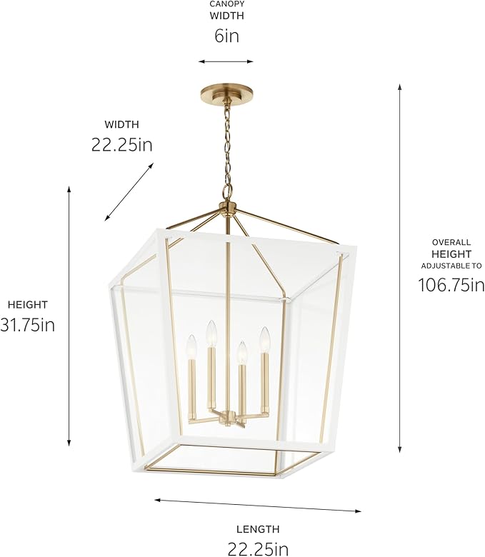 Kichler Delvin 4-Light Foyer Pendant, Updated Traditional Light with Clear Glass in Champagne Bronze and White, for 2-Story or Vaulted Foyer, Dining Room, Living Room, or Kitchen, 52620CPZWH