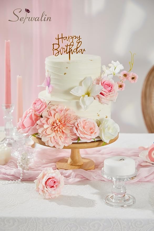 Serwalin Artificial Pink Flowers, Cake Silk Flowers for DIY Wedding Bouquets Fake Flowers, Table Centerpieces Baby Shower Birthday Party Home Decorations