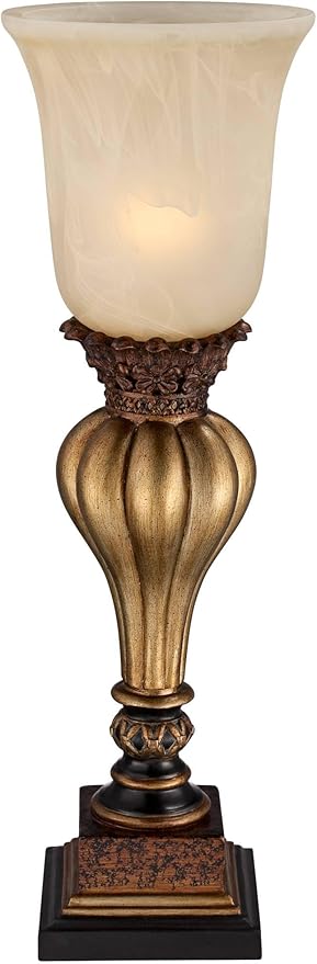 Regency Hill Sattley Traditional Accent Table Lamp 23 1/4" High Light Gold Uplight Floral Alabaster Glass Shade for Bedroom Living Room Nightstand Bedside Night Stand Office Kids Room