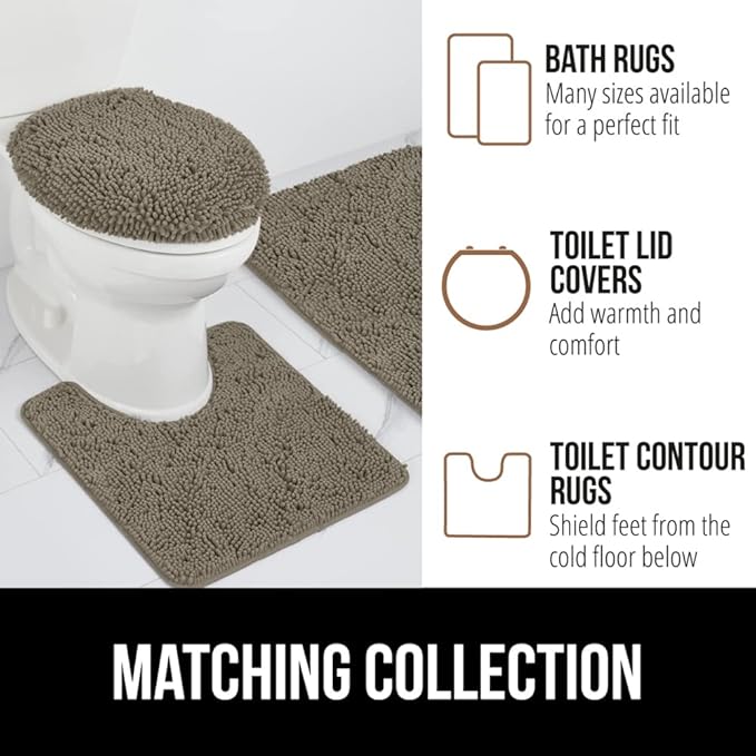 GORILLA GRIP Bath Rug Mat, Thick Soft Absorbent Chenille, Quick Dry Microfiber Mats, Rubber Backing Washable Shower Floor Rugs, US Designed Bathroom Bathmat Home Decor Accessories, 24x17, Latte