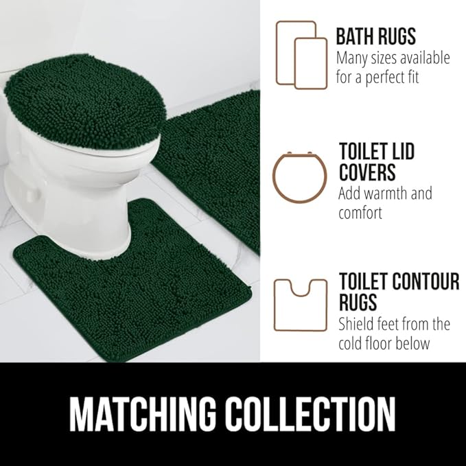 GORILLA GRIP Bath Rug Mat 30x20, Thick Soft Absorbent Chenille, Quick Dry Microfiber Mats, Rubber Backing Washable Shower Floor Rugs, US Designed Bathroom Bathmat Home Decor Accessories, Hunter Green