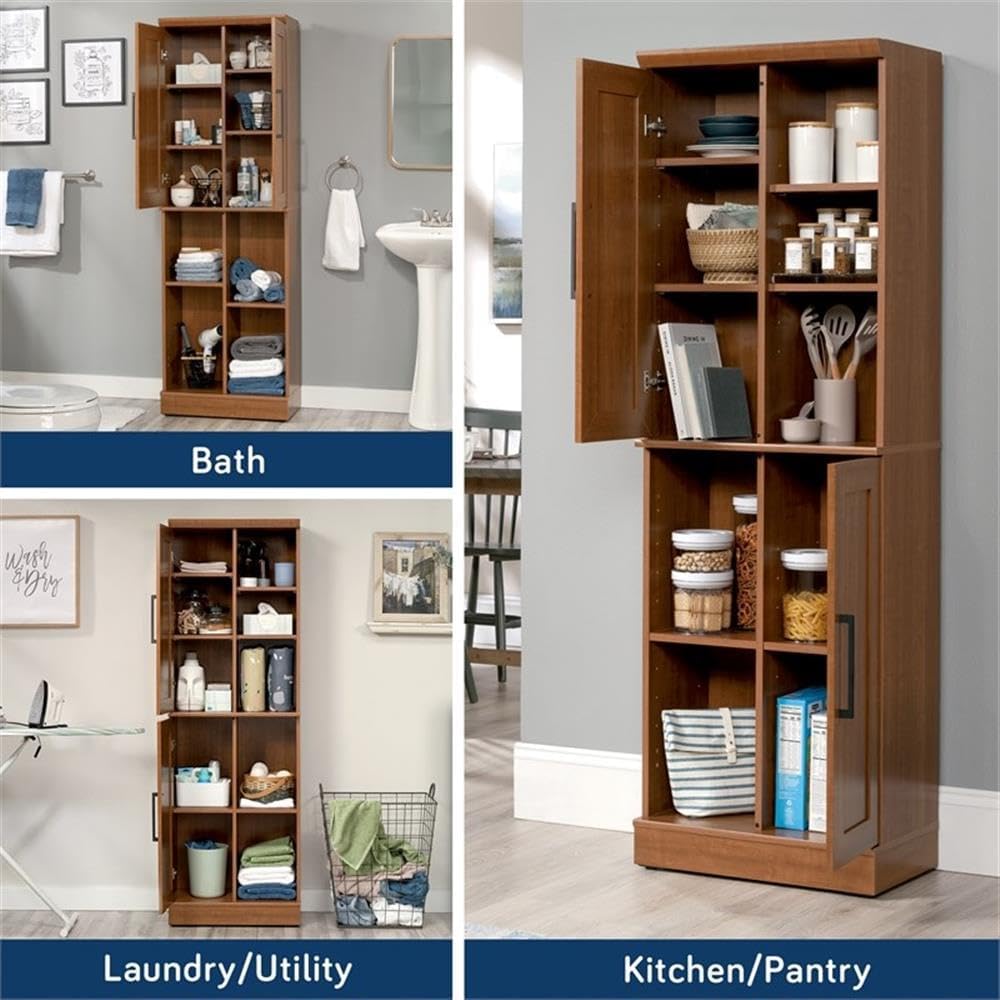 Sauder HomePlus Multi-Room Storage Cabinet with Adjustable Shelves and Door Positioning, Kitchen Laundry Bathroom Pantry Storage Cabinet, in Sienna Oak Finish