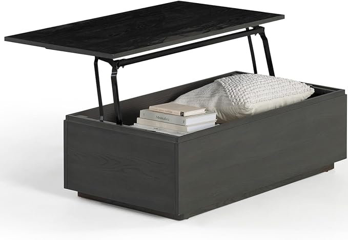 Transformer Table Lift Top Coffee Table with Storage, Black Coffee Table for Living Room, Home Office & Dining, Space-Saving Small Coffee Desk with Panel Hidden Storage for Transformer Dining Table