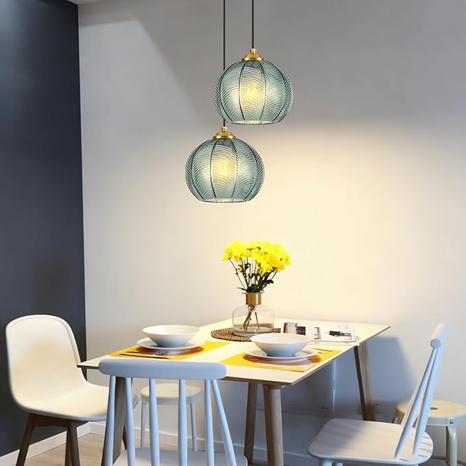 Mikeru Mint Glass Pendant Lights Kitchen Island Lighting Single Globe Pendant Light Fixtures Century Modern Kitchen Island Pendant Lighting for Bedroom Living Dining Room Light Fixture（Without Bulb）
