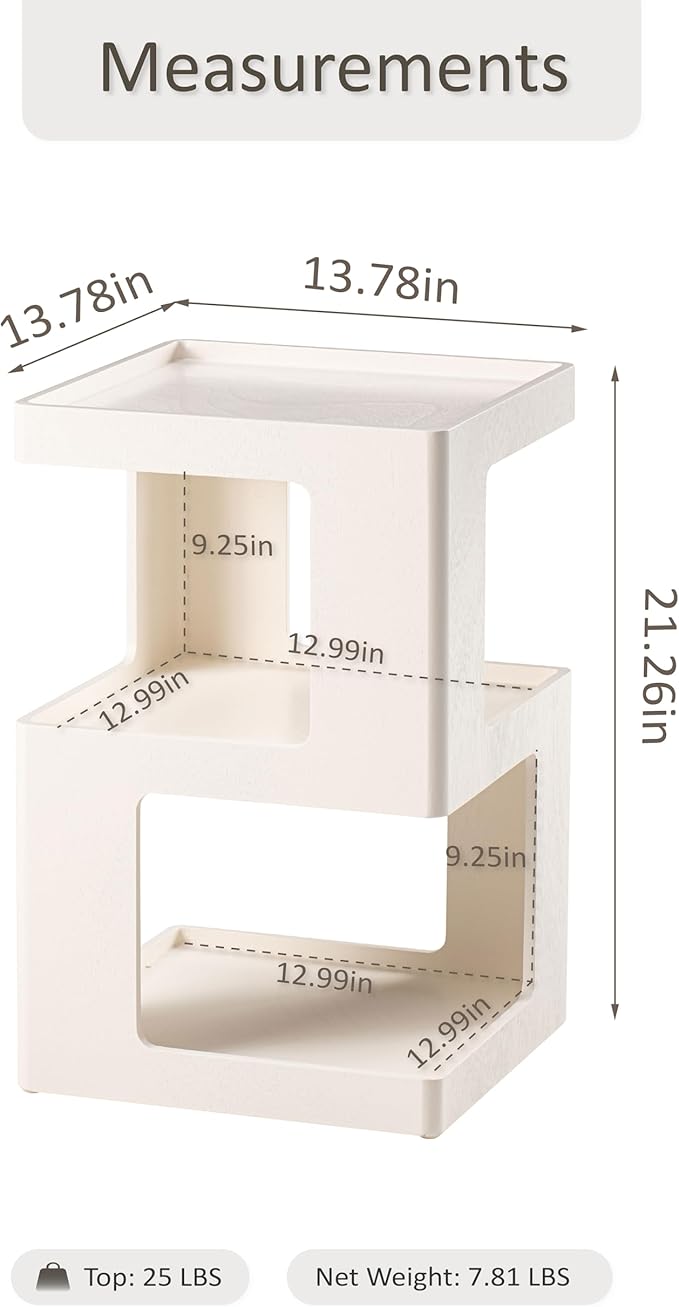 COZAYH Farmhouse Geometric Wood End Table, Distressed Accent Side Table with Two Storage Space, 3-Layer Cube Design for Bedroom, Living Room, Entryway, White