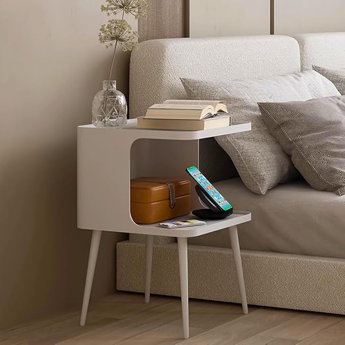 Metal Side Table,Modern end Table,Bedside Table,Small nightstand with Storage Shelf for Bedroom Living Room Small Space (White)