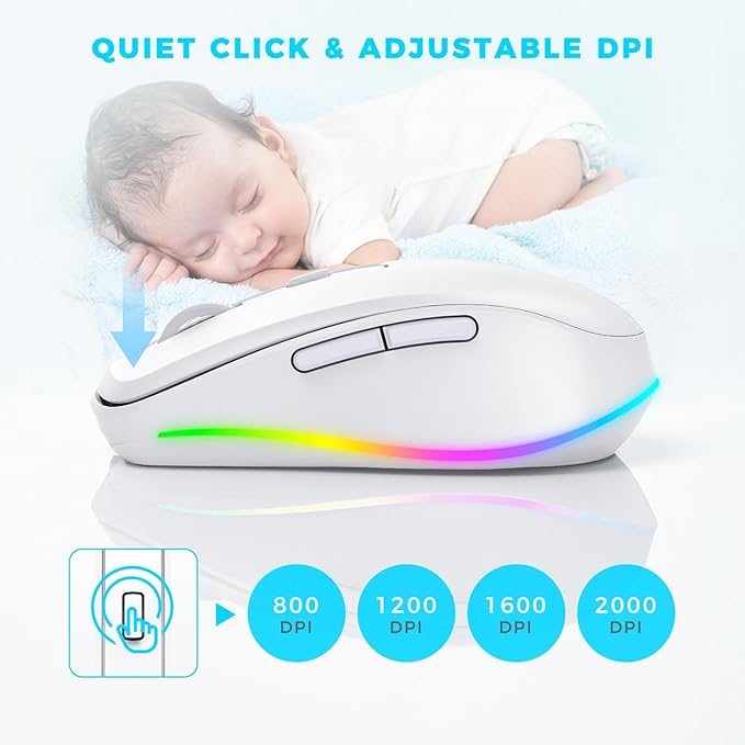 PEIOUS Mouse for Laptop Wireless - LED Wireless Mice with Build-in Jiggler Mover, Rechargeable Moving Mouse Undetectable Wiggler Keeps Computer Awake - White
