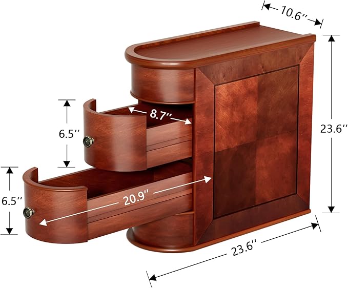 ROOMTEC Solid Wood End Table,Narrow Side Table with 2 Drawers,No Assembly,Slim Chair Side Table, Finished Back,Vintage Wood Narrow Sofa Side Table for Living Room Bedroom(2 Pack)