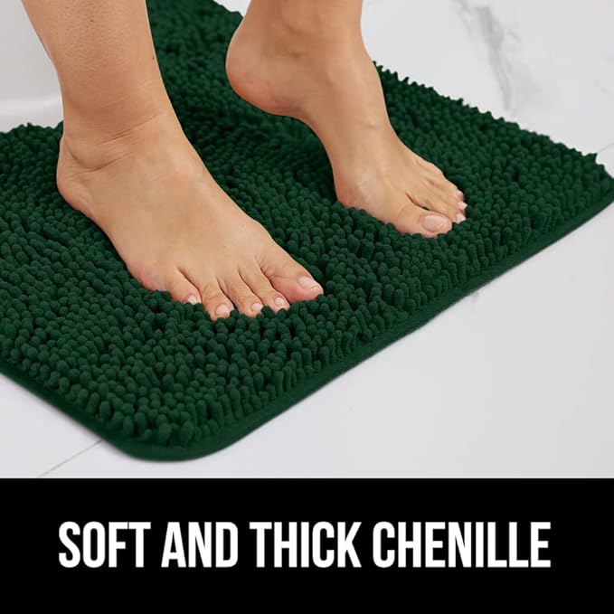 GORILLA GRIP Bath Rug Mat 44x26, Soft Absorbent Chenille, Quick Dry Microfiber Mats, Rubber Backing Washable Shower Floor Rugs, Bathmat Runner, US Designed Bathroom Decor Accessories Hunter Green