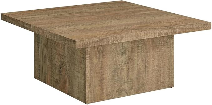 CARTESIAN Square Coffee Table, Natural Mango Wood Finish, Modern Block Base Design, 35.5x35.5x16.25 Inches, Living Room
