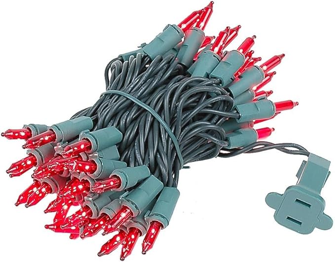 Novelty Lights 11 Feet 50 Bulbs Traditional Incandescent Mini Lights, Red on Green Wire with 2.5" Spacing, Commercial Grade and UL Listed for Indoor/Outdoor Use, End-to-End Connectable