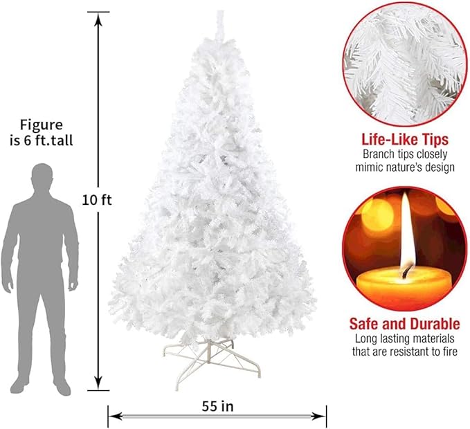 PLKO 10FT Artificial Holiday Christmas Tree，Artificial Christmas Tree Xmas Pine Tree with Stand and Soft White Branch for Holiday Indoor Outdoor,2150Tips(White)