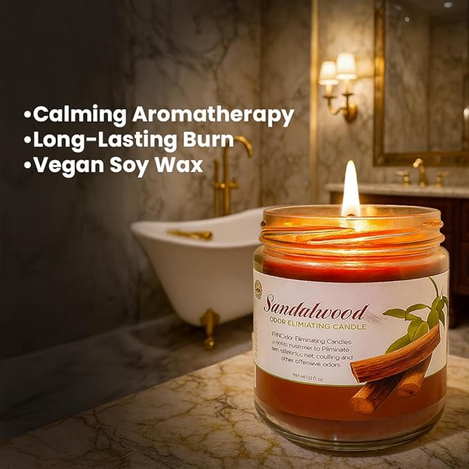 Candle Set Sandalwood Odor Eliminating – 2 Pack - 12oz – Long-Lasting Soy Wax Candles – Neutralizes Pet, Kitchen & Smoke Odors – Clean Burn, Eco-Friendly, Aromatherapy Candle