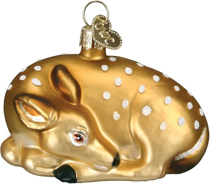 Old World Christmas Fawn Glass Blown Ornament for Christmas Tree, Handcrafted Holiday Decoration, Wildlife Animal Collection