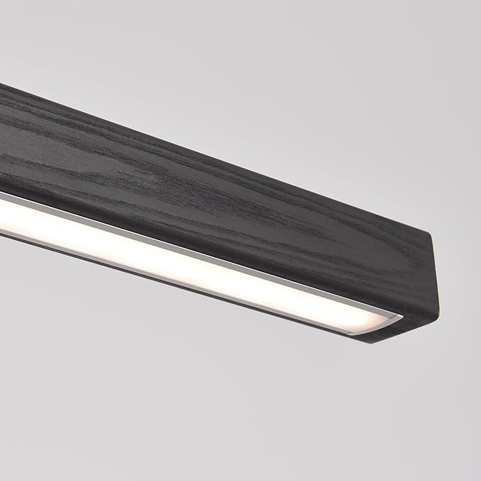 Black Wood Linear Pendant Light – Dimmable LED Chandelier with Remote, Modern Minimalist Lighting for Kitchen Islands, Dining Rooms & Pool Tables (Energy-Efficient 19W)