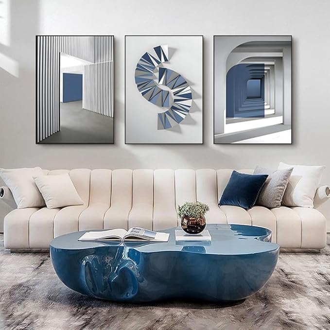 ARTFEB Navy Blue Wall Art Set,Large Abstract Decor for Living Room, Bedroom, Office (20" X 28", 3 pieces)