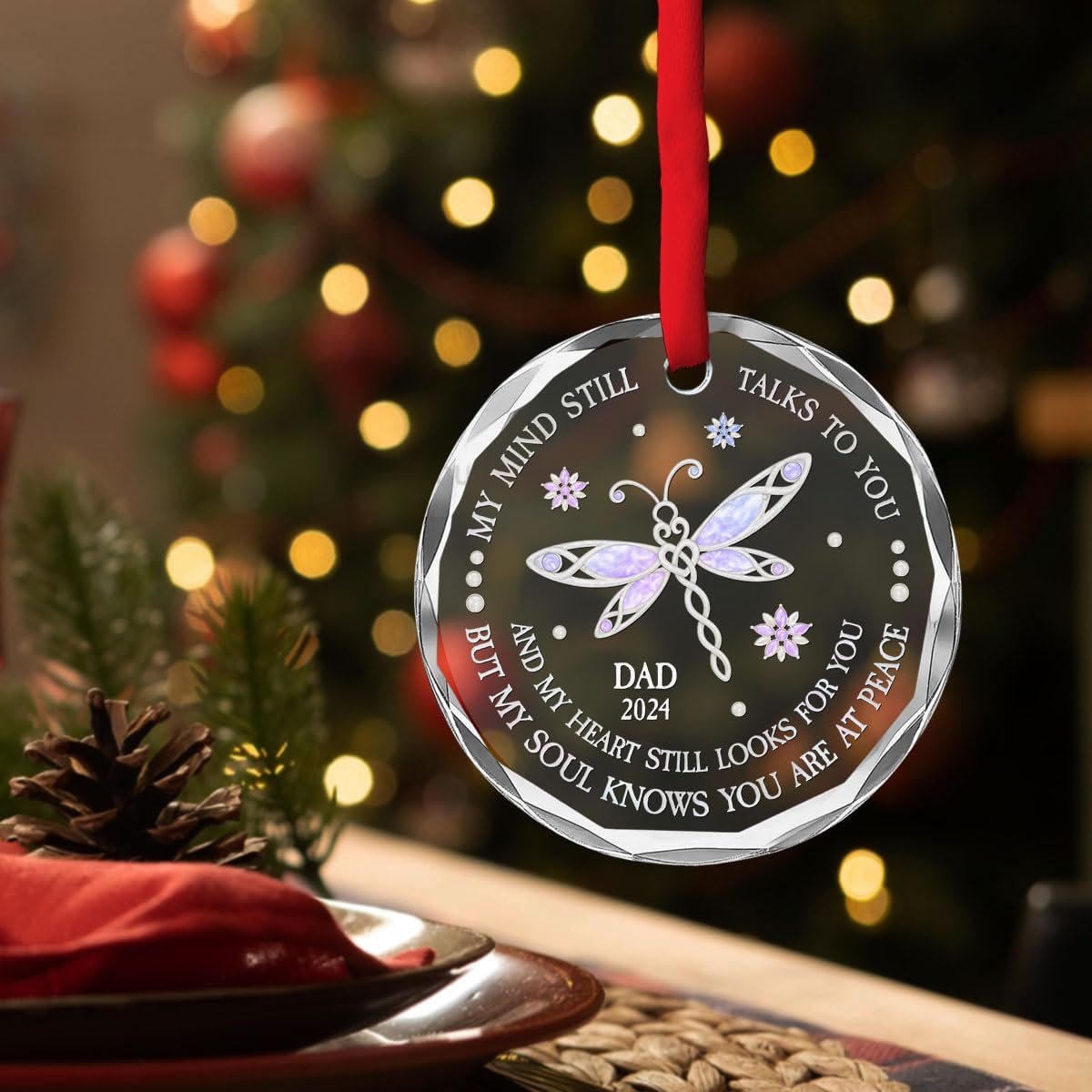 Personalized Memorial Christmas Ornament - My Mind Still Talks to You, Custom Name Remembrance Glass Ornament for Loss of Loved Ones, Sympathy Gifts for Deceased