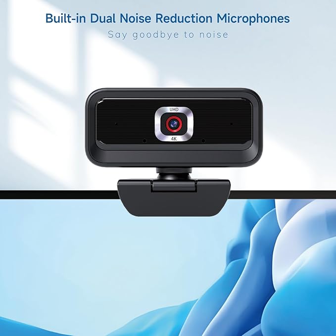 4K Webcam for PC, Computer Camera for Desktop, USB Webcam with Tripod,2 Noise Reduction Mics, Built-in Privacy Cover, for PC/Zoom/Skype/Team/Laptop/MacBook/Windows