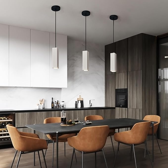 Concrete Linear Pendant Light,Modern LED Industrial Hanging Cement Pendant Lighting Fixture for Kitchen Island Dinning Room Bedroom Bedside Table Small Pendant Lights(2-Pack)