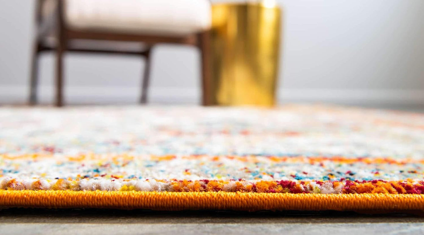 Unique Loom Rosso Collection Vintage, Traditional, Bohemian, Geometric, Distressed, Southwestern Area Rug, 8' 0" x 8' 0", Beige/Orange