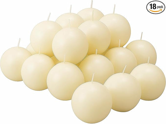 18 PCS Ivory Round Candles,3 in Ball Candles Bulk Set,Dripless Unscented Smokeless，Whether You're Hosting a Wedding or Other Party, or Decorating Your Home,It's a Great Choice.