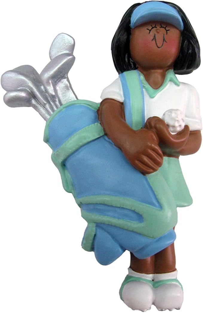 Personalized Golf Ornament 2025 - Female Golfer Gifts in Blue Outfit Golf Decor Ornaments for Christmas Tree Gifts African American Christmas Ornaments by Elves