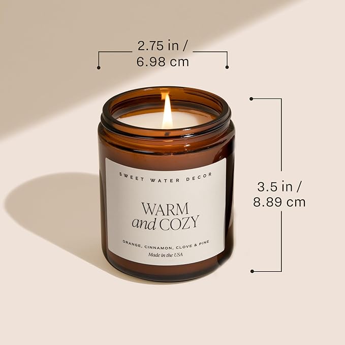 Sweet Water Decor Cozy Season Soy Candles - Fall Candles with Woods, Warm Spice, and Citrus Scent for Home Decor - Soy Candle with 40 Hours Burn Time - 9Oz Black Lid Amber Jar Candles Fall Scents