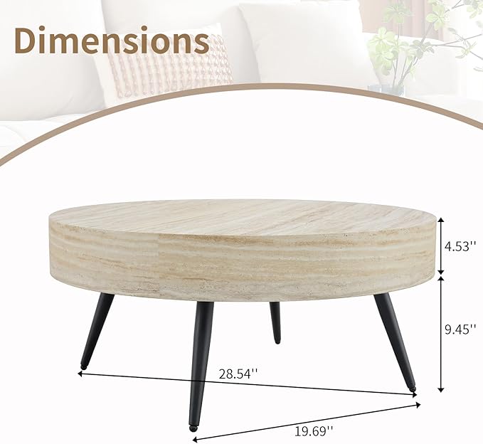 LKTART Coffee Table for Living Room, Round Wood Coffee Tables, Modern Metal Accent Center Tea Table for Apartment Small Space (31Inch-Mars Light)