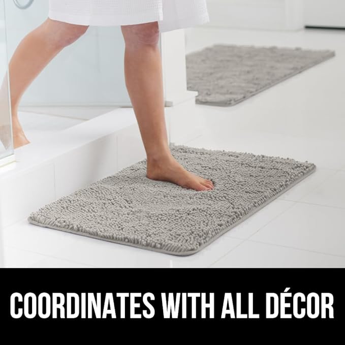 GORILLA GRIP Bath Rug Mat 44x26, Soft Absorbent Chenille, Quick Dry Microfiber Mats, Rubber Backing Washable Shower Floor Rugs, Bathmat Runner, US Designed Bathroom Home Decor Accessories Light Gray