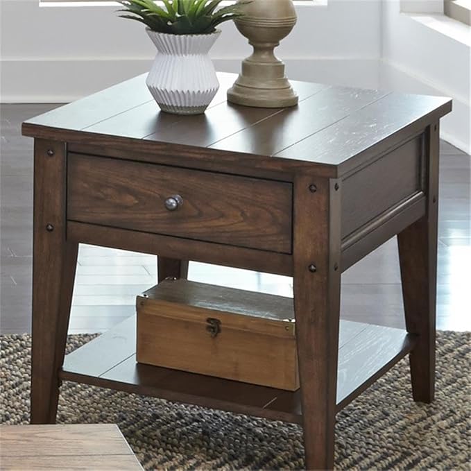 Pemberly Row Modern/Contemporary Dark Brown Wood End Table