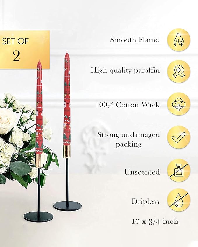 Christmas Taper Candles Red Taper Candles Candlestick Christmas Party Gift Winter Holiday Dinner Table Decorations,10inch,Set of 2,CHC