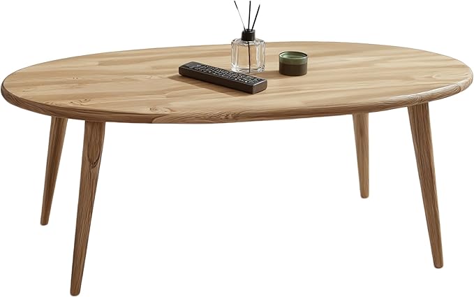 Oval Solid Wood Coffee Table for Living Room, Scandinavian Minimal Design, Tool-Free Assembly, 55″W x 20″D x 18″H