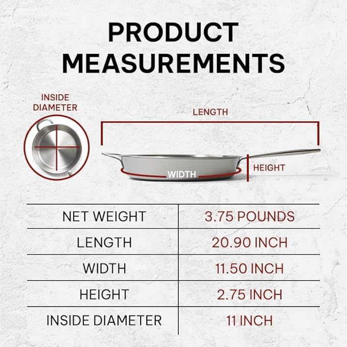 Beka Maestro 11" 5-Ply Stainless Steel Frying Pan – Dishwasher & Oven Safe, No Hot Spots and Stay-Cool Handle