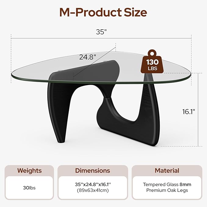 Modern Glass Coffee Table, Mid Century Triangle Coffee Table for Living Room Bedroom Reception Office Tables