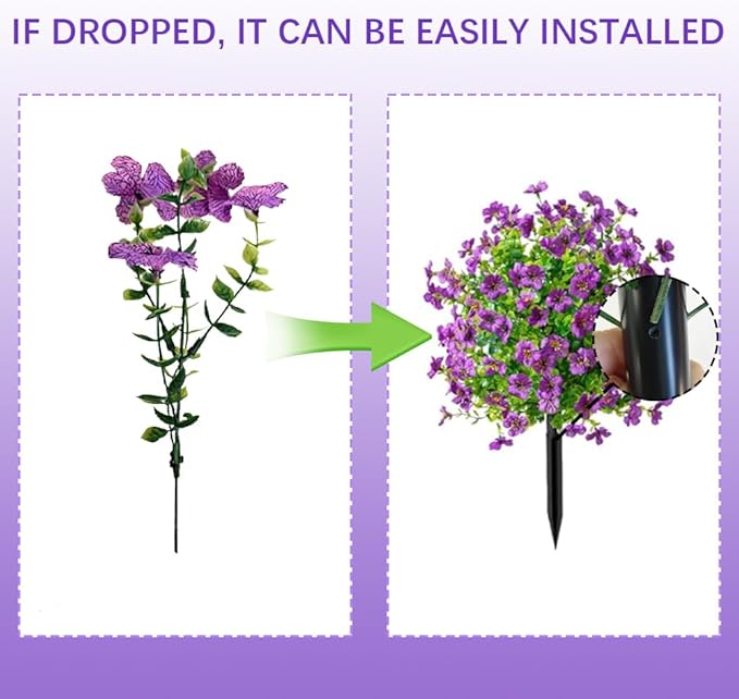 Christmas Decorative Plants Artificial Topiary Trees with Spike, 2pcs UV Resistant Artificial Bushes with Flowers, Artificial Fake Plants Shrubs for Doorway Porch Garden Decorate (Purple)