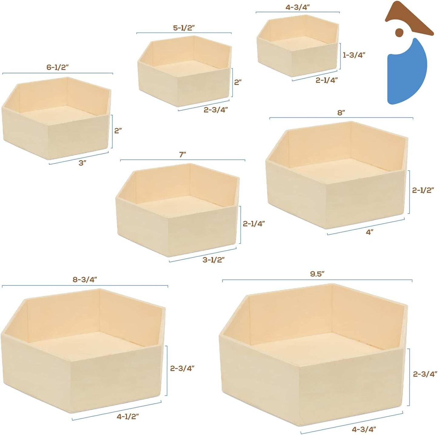 Wooden Hexagon Floating Shelves with Backs, Set of 7, Unfinished for Crafts and DIY Wall Décor: Modern, Geometric, Rustic, or Honeycomb, by Woodpeckers