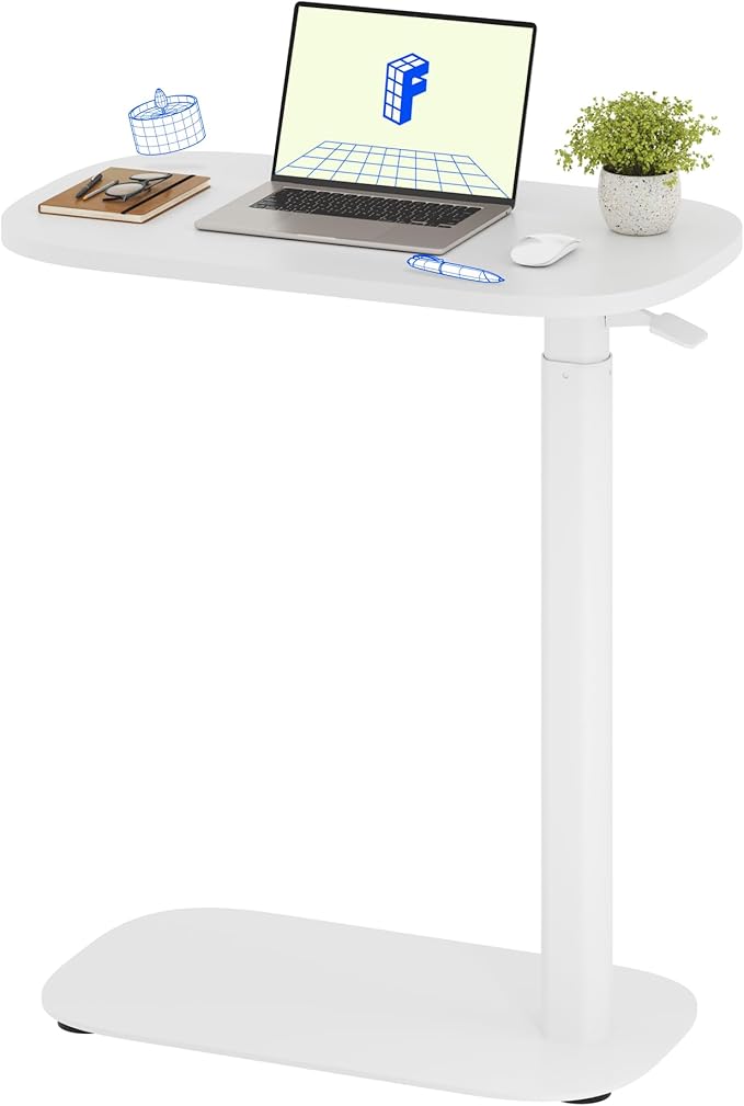 FLEXISPOT Adjustable C Table with Wheels, Mobile Snack Side End Table Sofa Couch Bedside Table Laptop Cart TV Tray Night Stand Small Space Side Table(23.6" W x 13.8" D,White)