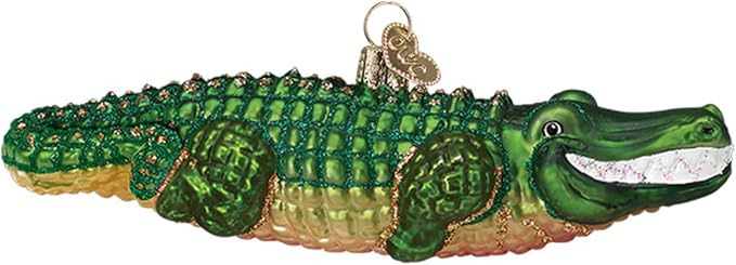 Old World Christmas Alligator Glass Blown Ornament for Christmas Tree, Handcrafted Holiday Decoration, Wildlife Animal Collection