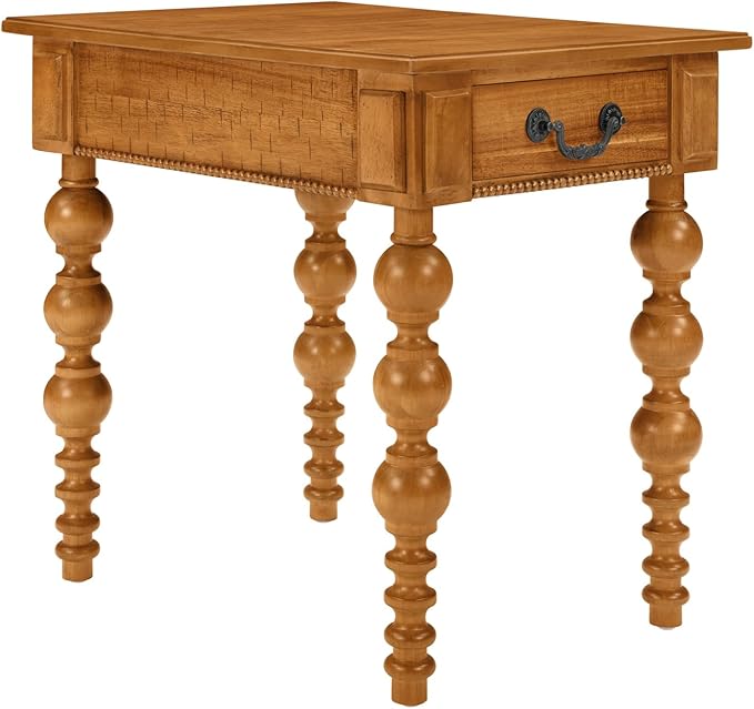 Amposei Retro Wooden Side End Table Vintage Nightstand Bedside Table with 1 Storage Drawer & Solid Wood Legs for Living Room Bedroom, No Assembly, Natural