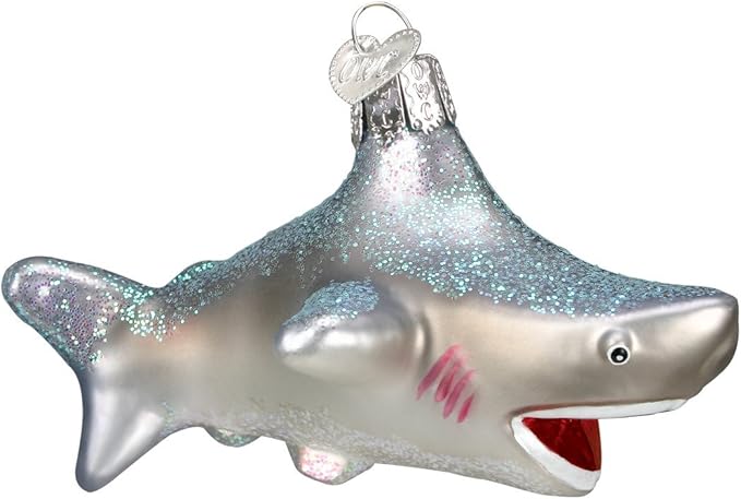 Old World Christmas Shark Glass Blown Ornament for Christmas Tree, Handcrafted Holiday Decoration, Sea Collection