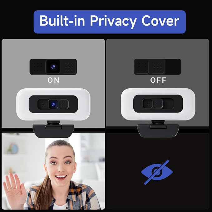 4K Webcam with Light, Webcam for PC with Microphone, USB Computer Camera for Desktop, Web cam with Tripod, Plug and Play, Web Camera for Desktop Computer