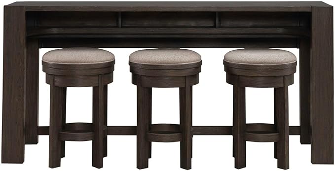 Liberty Furniture Lennox Hill Living Room 4 Piece Set - Console Bar Table, 3 Swivel Upholstered Stools - Bark