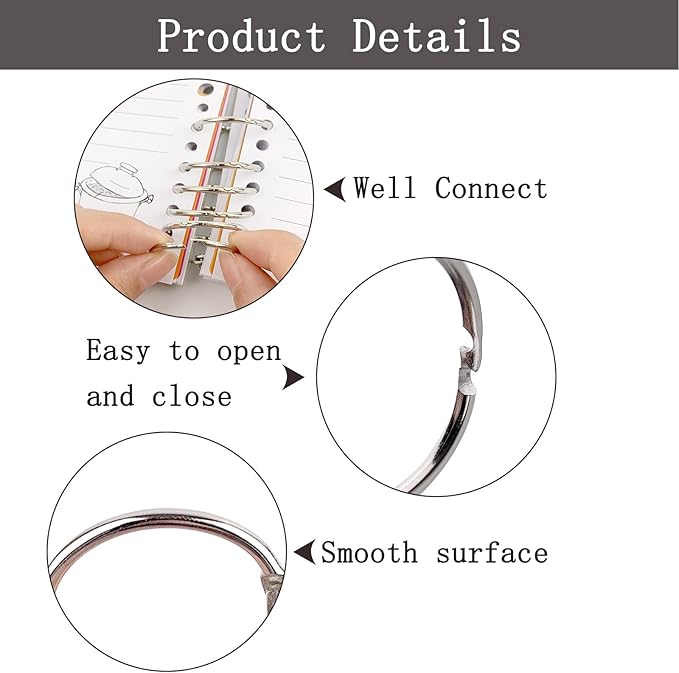 Loose Leaf Binder Office Book Rings 1-Inch（100 Pack）, with Metal Nickel Plated for Key,for Index Cards and School，Sliver